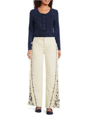 NWT Driftwood Frankie High-Rise Wide-Leg Paisley Embroidered Jean size 32
